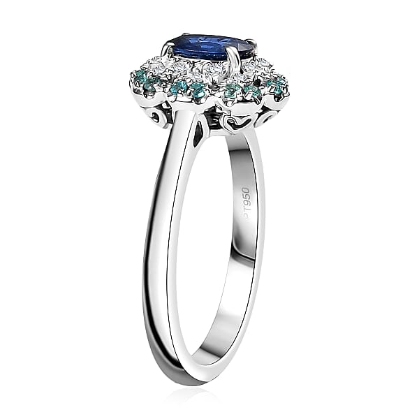 Certified & Appraised Rhapsody 950 Platinum AAAA Ceylon Blue Sapphire Paraiba Tourmaline And Diamond (E-F VS) (0.24 Cts) Ring (8 G) 1.50 Ctw