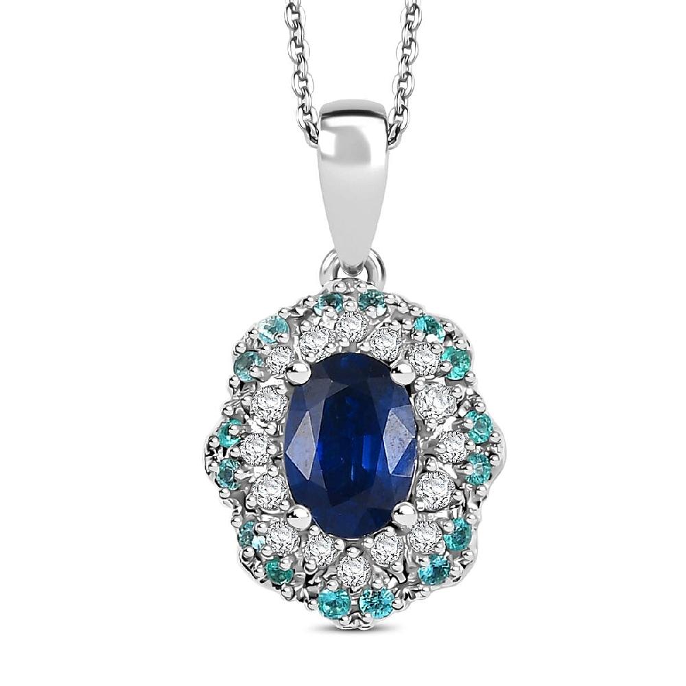 Certified & Appraised Rhapsody 950 Platinum AAAA Ceylon Blue Sapphire Paraiba Tourmaline and E-F VS Diamond 1.50 ctw Pendant Necklace 20 Inches