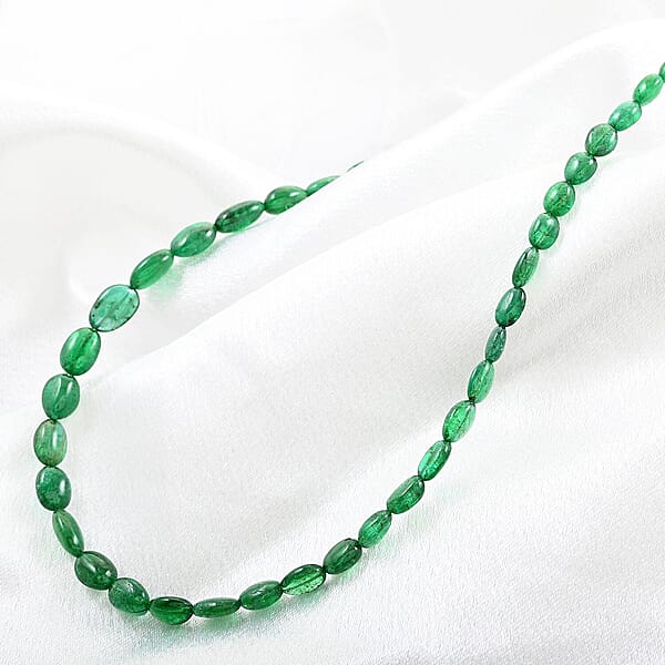Certified & Appraised Rhapsody 950 Platinum AAAA Kagem Zambian Emerald Beaded Graduation Necklace 18 Inches 40.00 Ctw