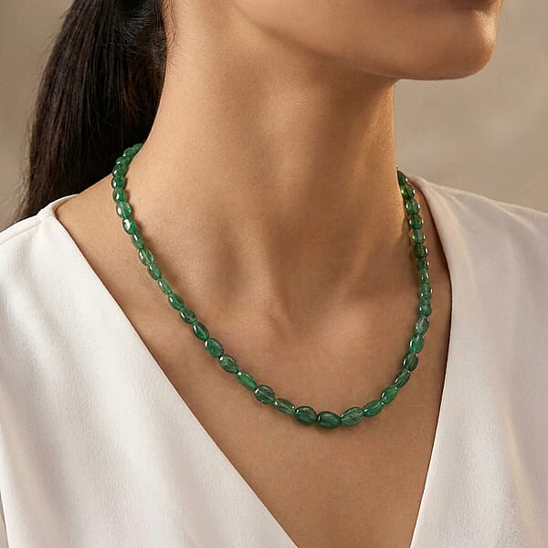 Certified & Appraised Rhapsody 950 Platinum AAAA Kagem Zambian Emerald Beaded Graduation Necklace 18 Inches 40.00 Ctw