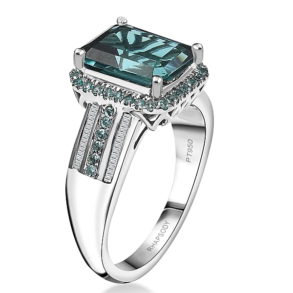 Certified & Appraised Rhapsody 950 Platinum AAAA Lagoon Tourmaline Paraiba Tourmaline And Diamond (E-F VS2) (0.17 Cts) Ring (9.40 G) 6.15 Ctw