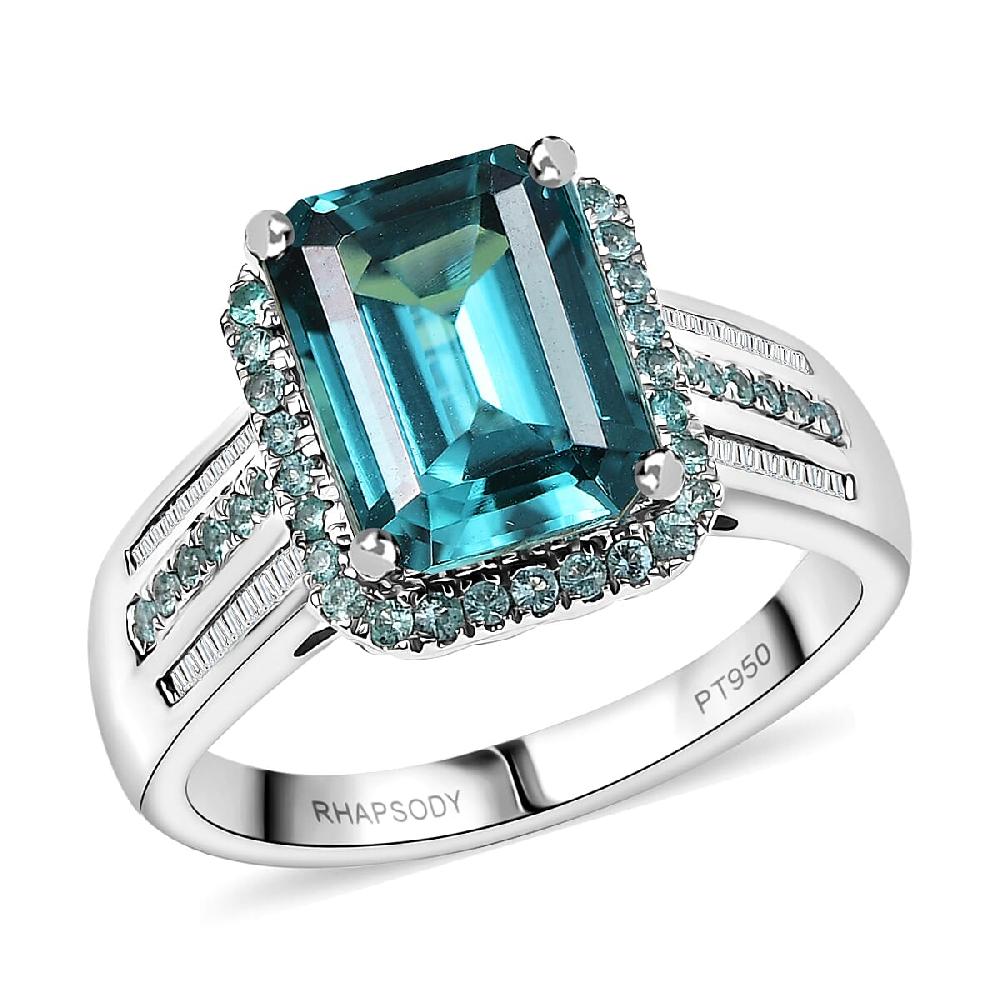 Certified & Appraised Rhapsody 950 Platinum AAAA Lagoon Tourmaline Paraiba Tourmaline and Diamond (E-F VS2) (0.17 cts) Ring (9.40 g) 6.15 ctw