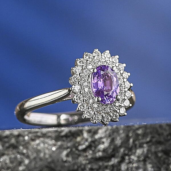 Certified & Appraised Rhapsody 950 Platinum AAAA Madagascar Purple Sapphire And E-F VS Diamond Ring 6.15 Grams 1.25 Ctw