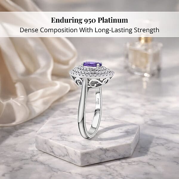 Certified & Appraised Rhapsody 950 Platinum AAAA Madagascar Purple Sapphire And E-F VS Diamond Cocktail Ring 7.30 Grams 1.30 Ctw