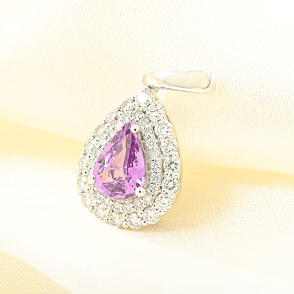 Certified & Appraised Rhapsody 950 Platinum AAAA Madagascar Purple Sapphire And E-F VS Diamond Cocktail Pendant Without Chain 1.10 Ctw