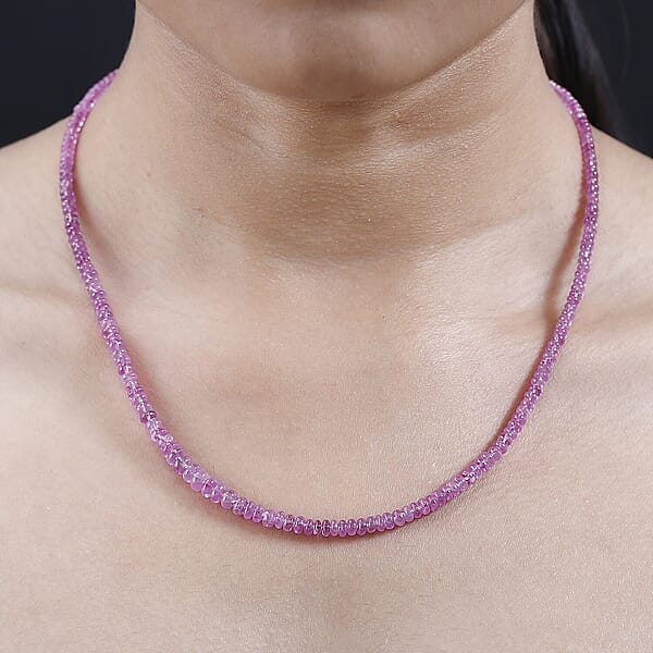 Certified & Appraised Rhapsody 950 Platinum AAAA Madagascar Pink Sapphire Beaded Graduated Necklace 18-20 Inches 68.00 Ctw