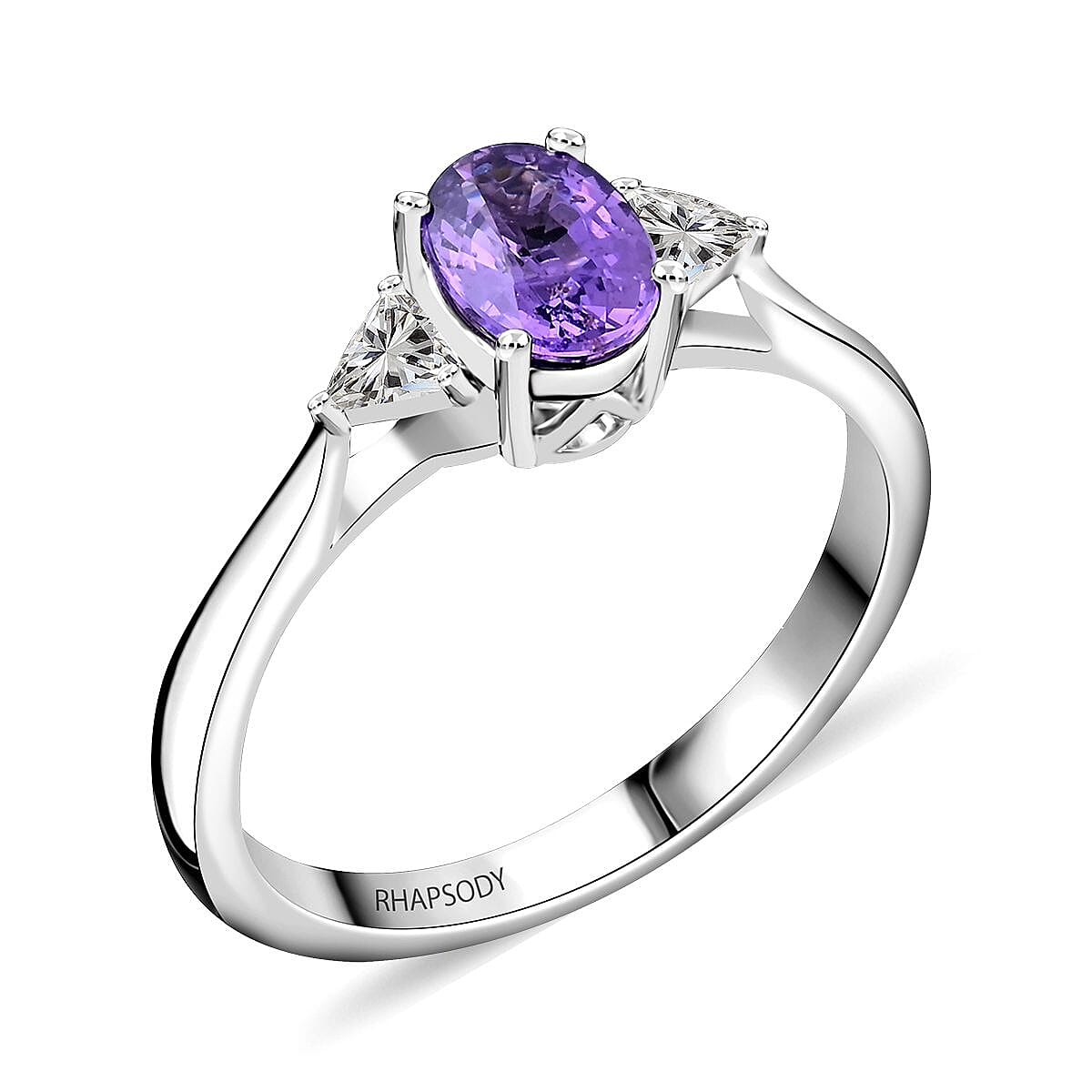 Certified & Appraised Rhapsody 950 Platinum AAAA Madagascar Purple Sapphire and E-F VS Diamond Ring 4.45 Grams 1.05 ctw