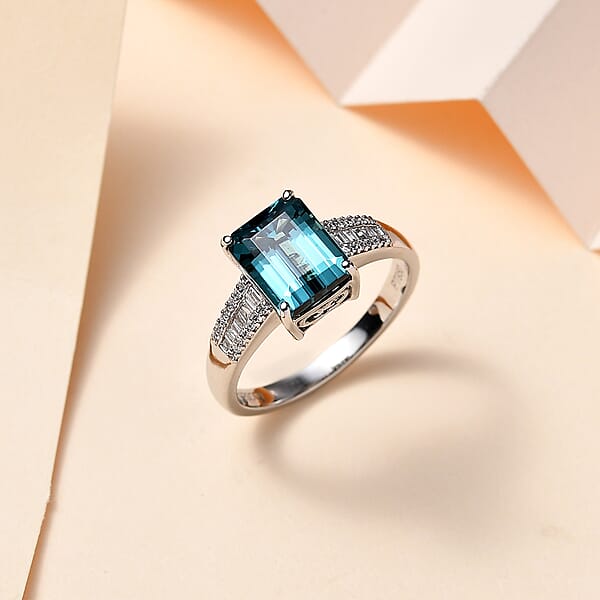 Certified & Appraised Rhapsody 950 Platinum AAAA Monte Belo Indicolite And E-F VS Diamond Ring 8 Grams 4.25 Ctw