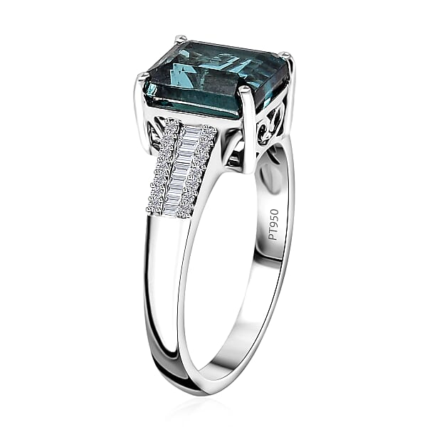 Certified & Appraised Rhapsody 950 Platinum AAAA Monte Belo Indicolite And E-F VS Diamond Ring 8 Grams 4.25 Ctw