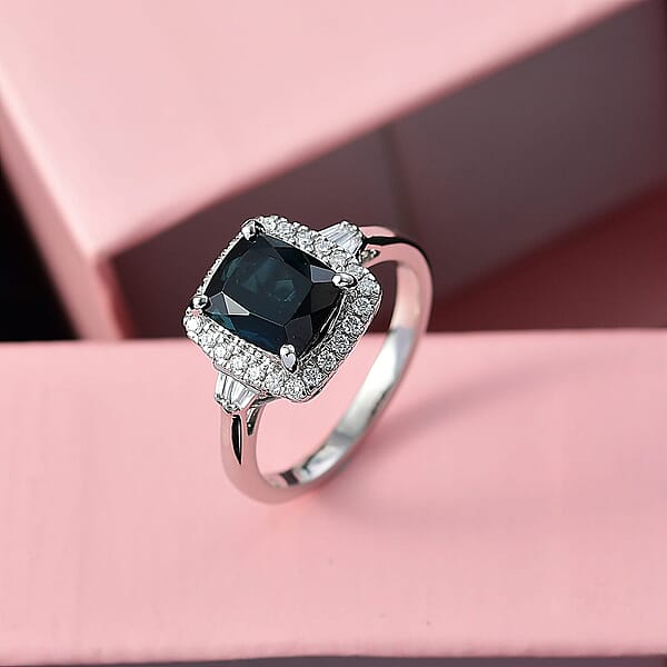 Certified & Appraised Rhapsody 950 Platinum AAAA Monte Belo Indicolite Diamond (E-F VS) (0.32 Cts) Ring (6.90 G) 3.03 Ctw