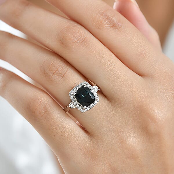 Certified & Appraised Rhapsody 950 Platinum AAAA Monte Belo Indicolite Diamond (E-F VS) (0.32 Cts) Ring (6.90 G) 3.03 Ctw