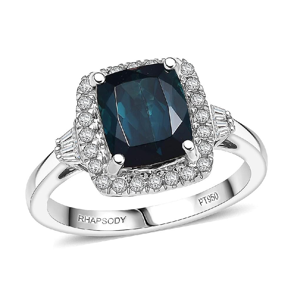 Certified & Appraised Rhapsody 950 Platinum AAAA Monte Belo Indicolite Diamond (E-F VS) (0.32 cts) Ring (6.90 g) 3.03 ctw