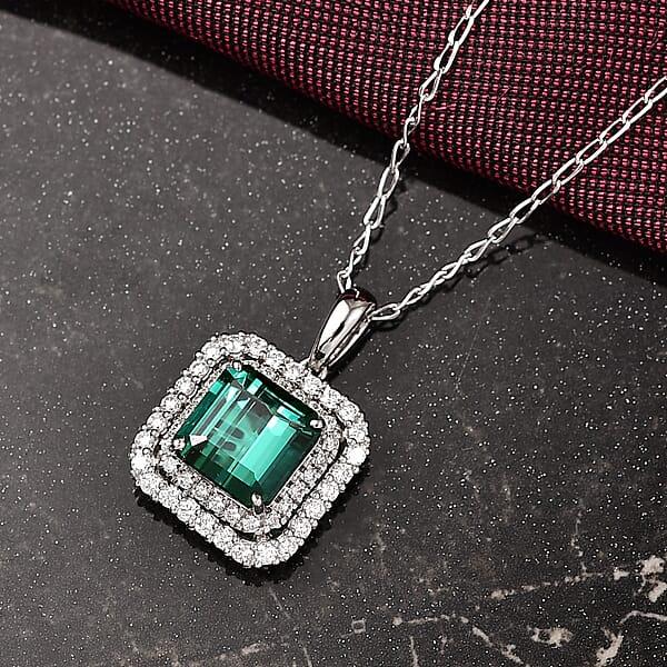 Certified & Appraised Rhapsody 950 Platinum AAAA Monte Belo Indicolite And E-F VS Diamond 3.25 Ctw Pendant Necklace 20 Inches