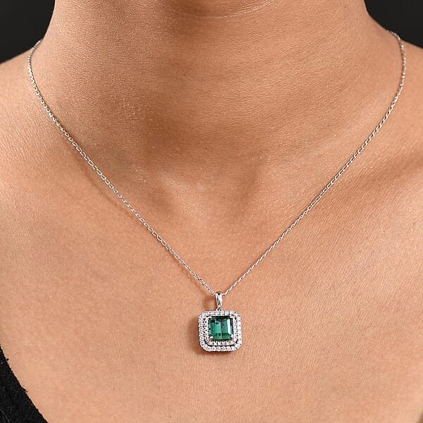 Certified & Appraised Rhapsody 950 Platinum AAAA Monte Belo Indicolite And E-F VS Diamond 3.25 Ctw Pendant Necklace 20 Inches