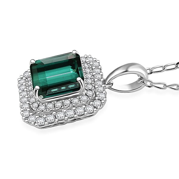 Certified & Appraised Rhapsody 950 Platinum AAAA Monte Belo Indicolite And E-F VS Diamond 3.25 Ctw Pendant Necklace 20 Inches