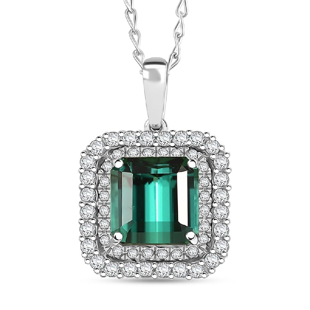 Certified & Appraised Rhapsody 950 Platinum AAAA Monte Belo Indicolite and E-F VS Diamond 3.25 ctw Pendant Necklace 20 Inches