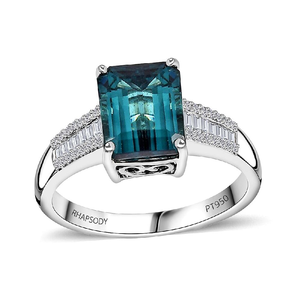 Certified & Appraised Rhapsody 950 Platinum AAAA Monte Belo Indicolite And E-F VS Diamond Ring 8 Grams 4.25 Ctw
