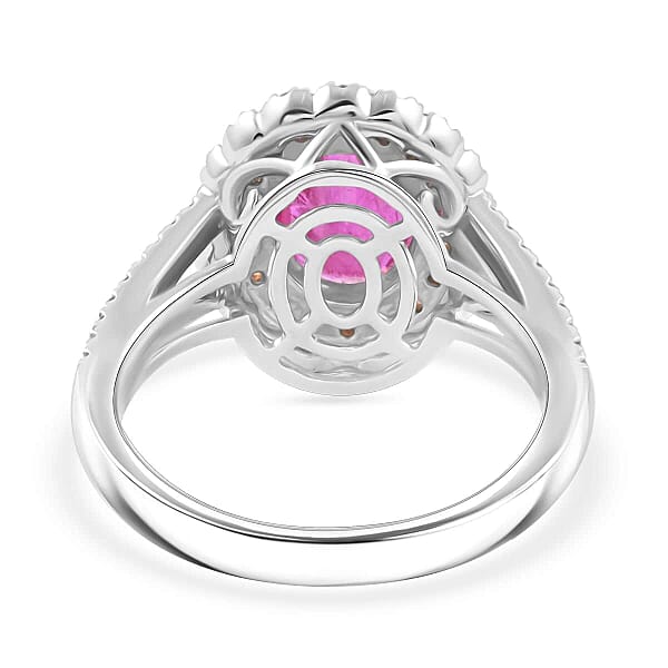Certified & Appraised Rhapsody 950 Platinum AAAA Mozambique Ruby Songea Sapphire Diamond (E-F VS) (0.3 Cts) Ring (8 G) 2.50 Ctw