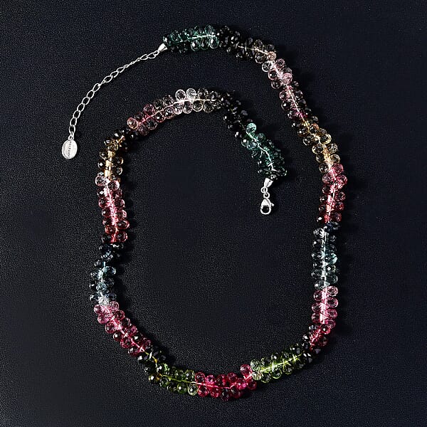 Certified & Appraised Rhapsody 950 Platinum AAAA Multi-Tourmaline Beaded Graduated Necklace 18 Inches With 2 Inch Extender 165.00 Ctw