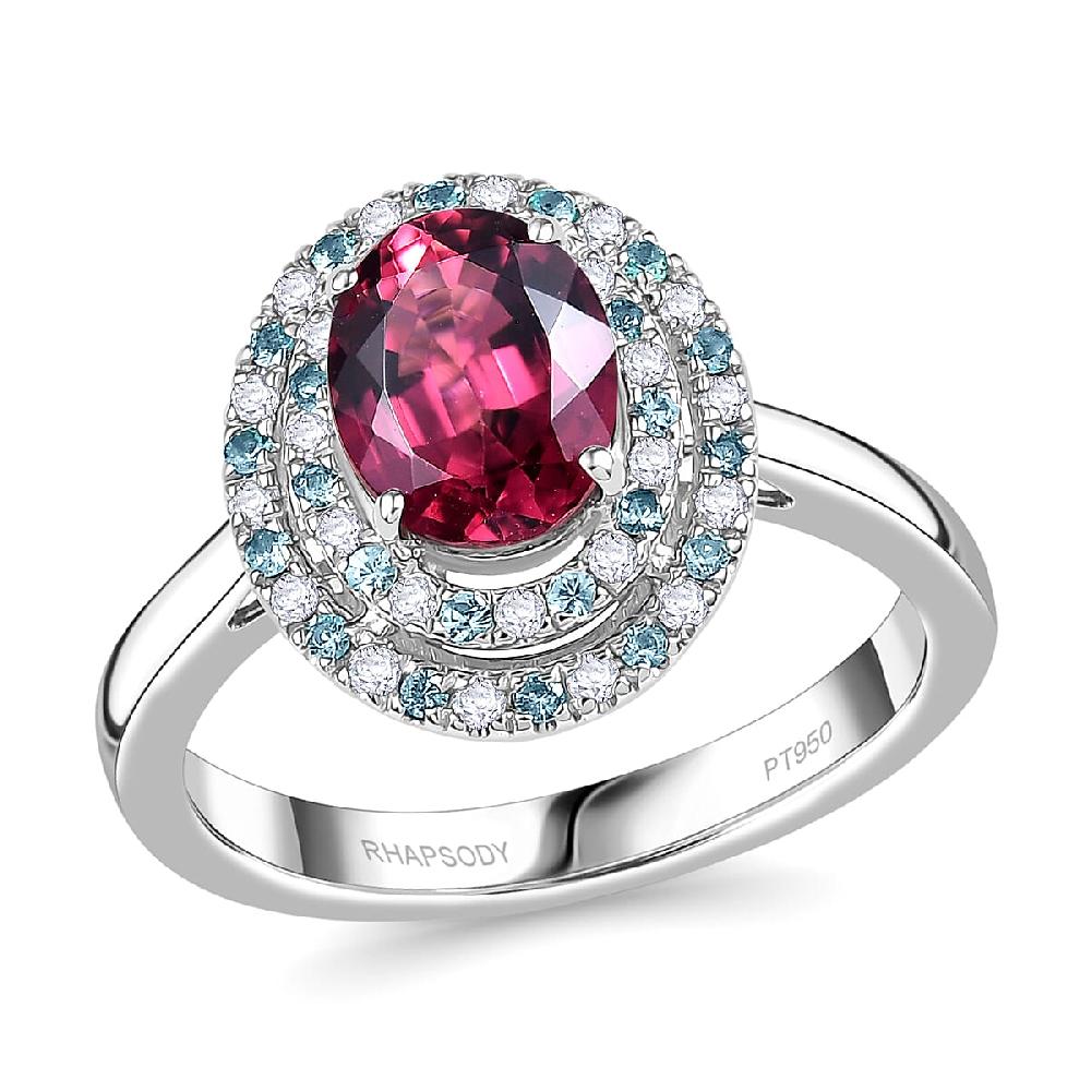 Certified & Appraised Rhapsody 950 Platinum AAAA Ouro Fino Rubellite Paraiba Tourmaline and Diamond (E-F VS) (0.22 cts) Ring (6.65 g) 2.50 ctw