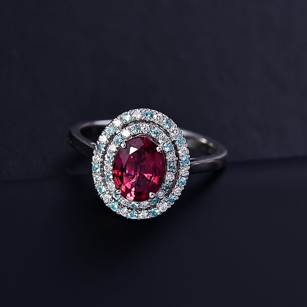 Certified & Appraised Rhapsody 950 Platinum AAAA Ouro Fino Rubellite Paraiba Tourmaline And Diamond (E-F VS) (0.22 Cts) Ring (6.65 G) 2.50 Ctw