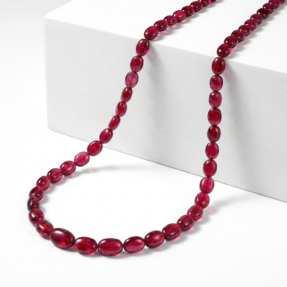 Certified & Appraised Rhapsody 950 Platinum AAAA Ouro Fino Rubellite Beaded Graduated Necklace 18 Inches with 2 Inch Extender 100.00 ctw