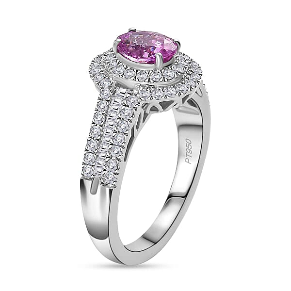 Certified & Appraised Rhapsody 950 Platinum AAAA Padparadscha Sapphire Diamond (E-F VS2) (01.78 Cts) Ring (6.55 G) 1.75 Ctw
