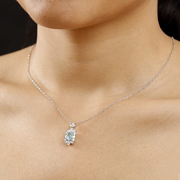 Certified & Appraised Rhapsody 950 Platinum AAAA Paraiba Tourmaline And E-F VS2 Diamond 2.10 Ctw Floral Necklace 18 Inches 4.5 Grams