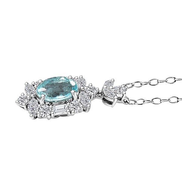 Certified & Appraised Rhapsody 950 Platinum AAAA Paraiba Tourmaline And E-F VS2 Diamond 2.10 Ctw Floral Necklace 18 Inches 4.5 Grams