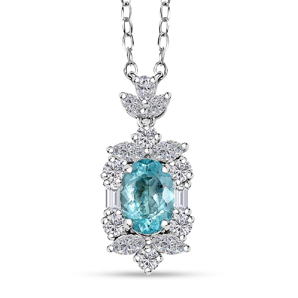 Certified & Appraised Rhapsody 950 Platinum AAAA Paraiba Tourmaline and E-F VS2 Diamond 2.10 ctw Floral Necklace 18 Inches 4.5 Grams