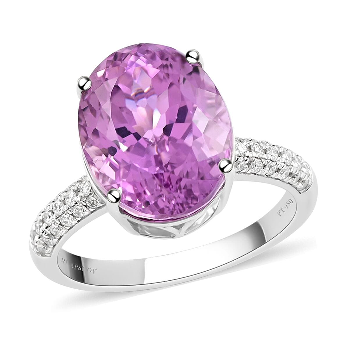 Certified & Appraised Rhapsody 950 Platinum AAAA Patroke Kunzite and E-F VS Diamond Ring 6.85 Grams 9.20 ctw