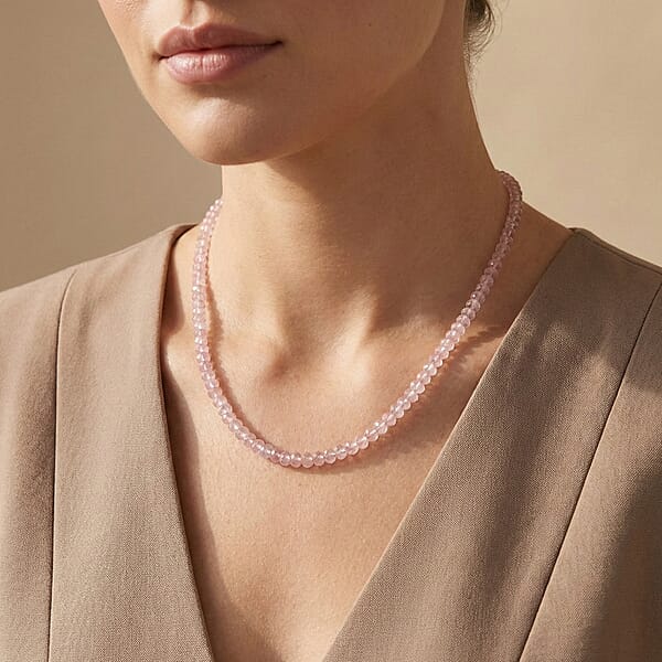 Certified & Appraised Rhapsody 950 Platinum AAAA Pink Morganite Beaded Necklace 18 Inches 125.00 Ctw