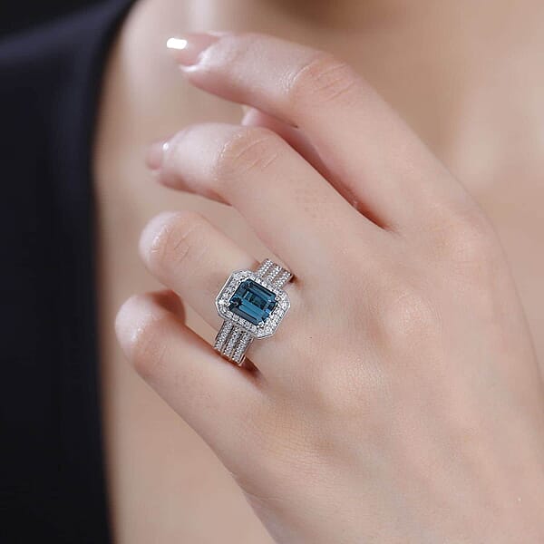 Certified & Appraised Rhapsody 950 Platinum AAAA Pirineu Lagoon Tourmaline Diamond (E-F VS2) (0.63 Cts) Ring (10 G) 3.86 Ctw