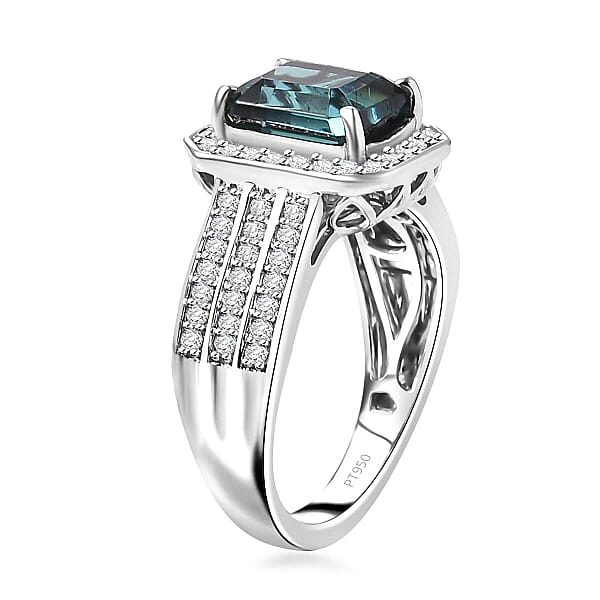 Certified & Appraised Rhapsody 950 Platinum AAAA Pirineu Lagoon Tourmaline Diamond (E-F VS2) (0.63 Cts) Ring (10 G) 3.86 Ctw