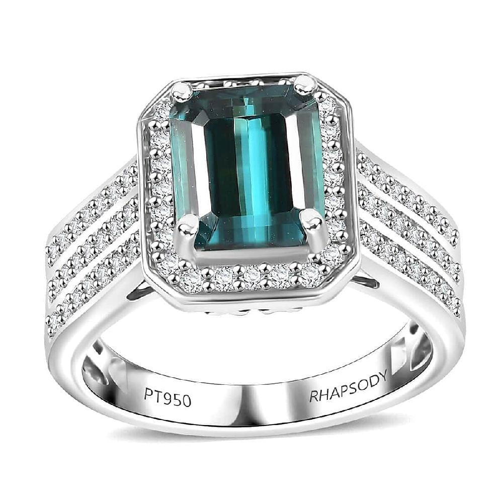 Certified & Appraised Rhapsody 950 Platinum AAAA Pirineu Lagoon Tourmaline Diamond (E-F VS2) (0.63 cts) Ring (10 g) 3.86 ctw