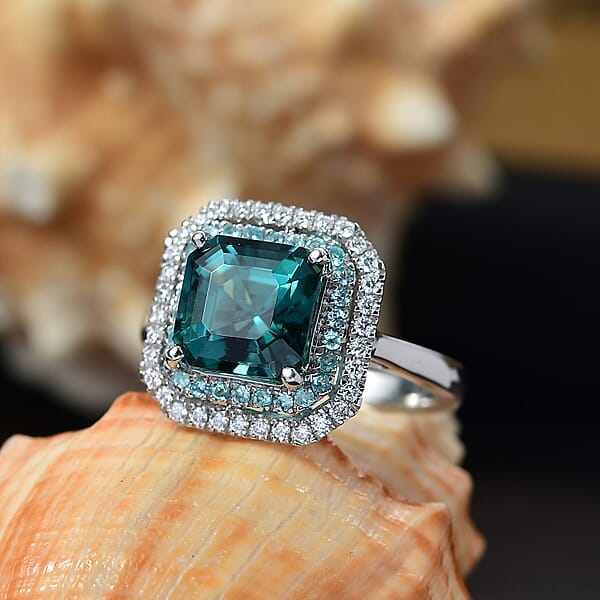 Certified & Appraised Rhapsody 950 Platinum AAAA Pirineu Lagoon Tourmaline Paraiba Tourmaline And Diamond (E-F VS2) Ring (8.30 G) 5.15 Ctw