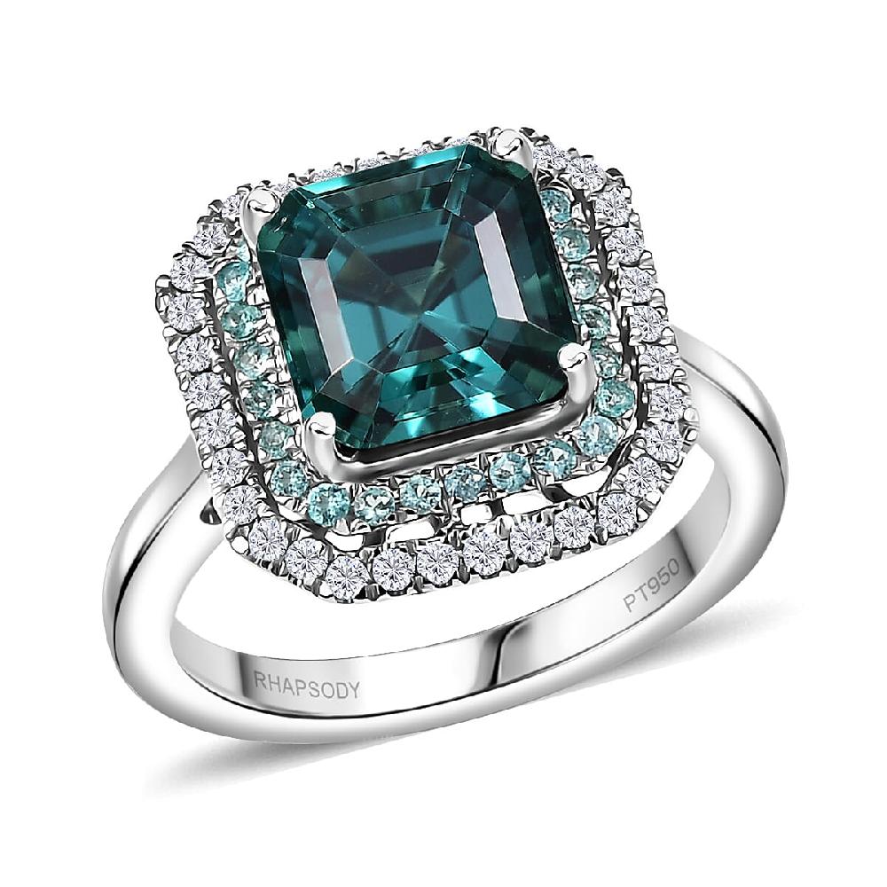 Certified & Appraised Rhapsody 950 Platinum AAAA Pirineu Lagoon Tourmaline Paraiba Tourmaline and Diamond (E-F VS2) Ring (8.30 g) 5.15 ctw
