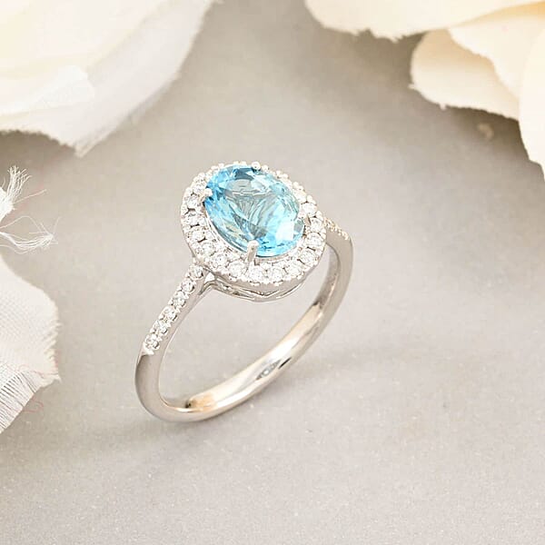 Certified & Appraised Rhapsody 950 Platinum AAAA Santa Maria Aquamarine Diamond (E-F VS) (0.34 Cts) Ring (5.85 G) 2.25 Ctw