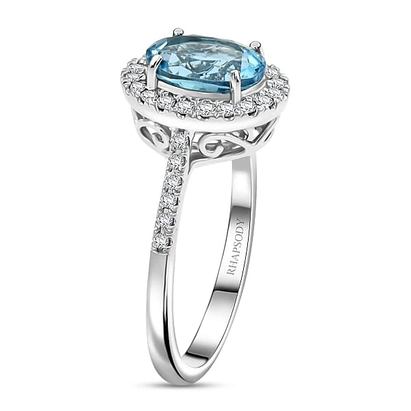 Certified & Appraised Rhapsody 950 Platinum AAAA Santa Maria Aquamarine Diamond (E-F VS) (0.34 Cts) Ring (5.85 G) 2.25 Ctw