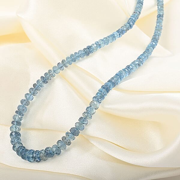 Certified & Appraised Rhapsody 950 Platinum AAAA Santa Maria Aquamarine Graduated Single Strand Beaded Necklace 18 Inches 60.00 Ctw