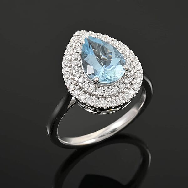 Certified & Appraised Rhapsody 950 Platinum AAAA Santa Maria Aquamarine Diamond (E-F VS) (0.45 Cts) Ring (8.10 G) 2.05 Ctw