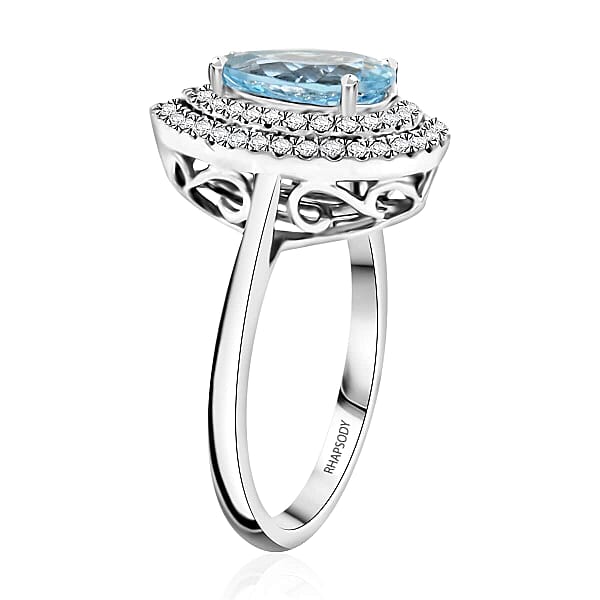 Certified & Appraised Rhapsody 950 Platinum AAAA Santa Maria Aquamarine Diamond (E-F VS) (0.45 Cts) Ring (8.10 G) 2.05 Ctw