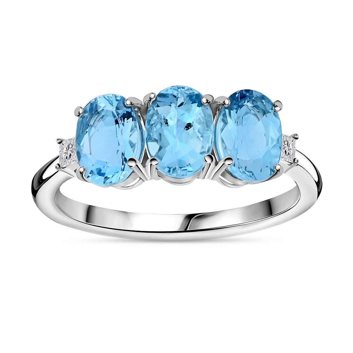 Certified & Appraised Rhapsody 950 Platinum AAAA Santa Maria Aquamarine and E-F VS Diamond Trilogy Ring 2.20 ctw