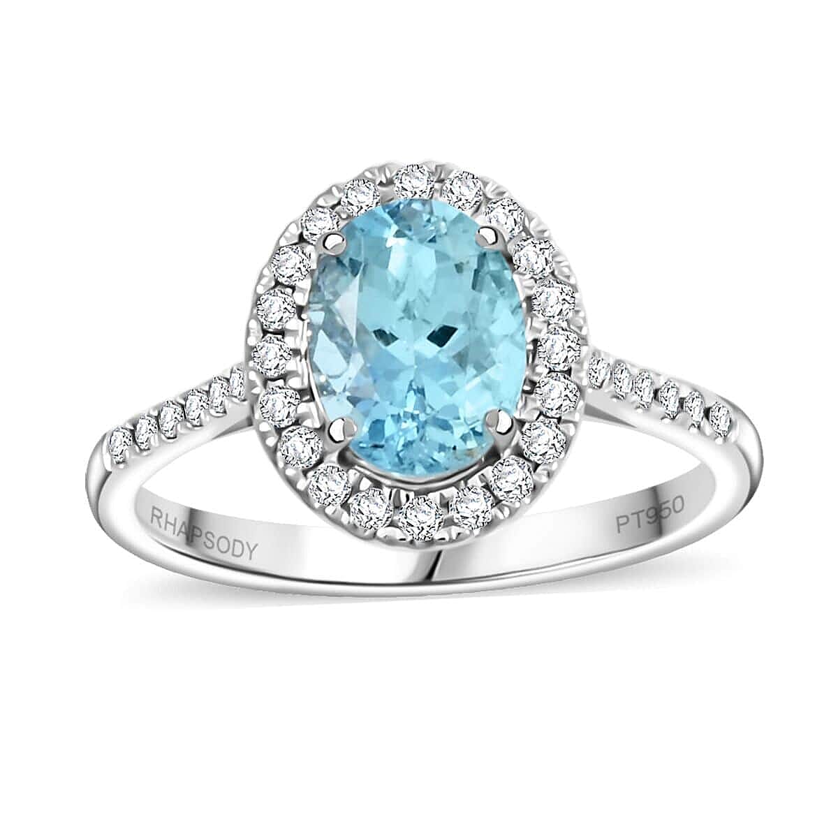 Certified & Appraised Rhapsody 950 Platinum AAAA Santa Maria Aquamarine Diamond (E-F VS) (0.34 cts) Ring (5.85 g) 2.25 ctw