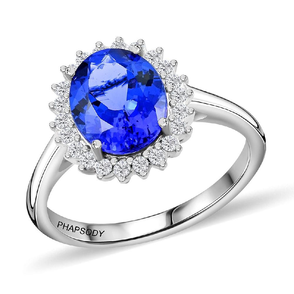 Certified & Appraised Rhapsody 950 Platinum AAAA Tanzanite and E-F VS Diamond Sunburst Ring 6.20 Grams 3.10 ctw