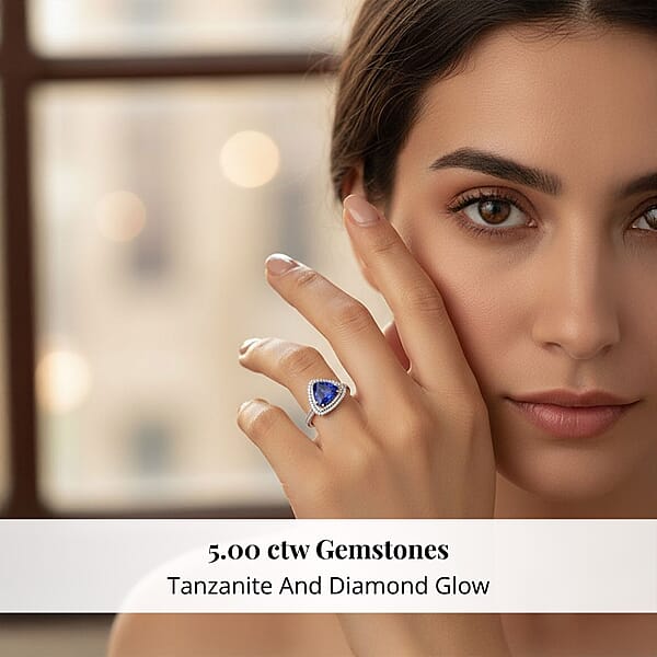 Certified & Appraised Rhapsody 950 Platinum AAAA Tanzanite And E-F VS Diamond Double Halo Ring 8 Grams 5.00 Ctw