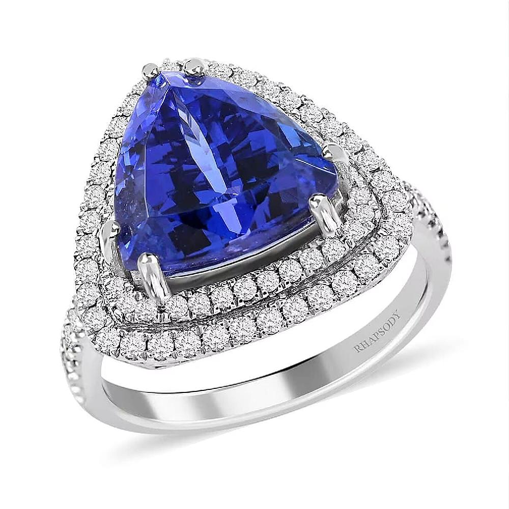 Certified & Appraised Rhapsody 950 Platinum AAAA Tanzanite and E-F VS Diamond Double Halo Ring 8 Grams 5.00 ctw