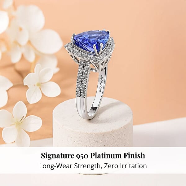 Certified & Appraised Rhapsody 950 Platinum AAAA Tanzanite And E-F VS Diamond Ring 6.65 Grams 3.25 Ctw