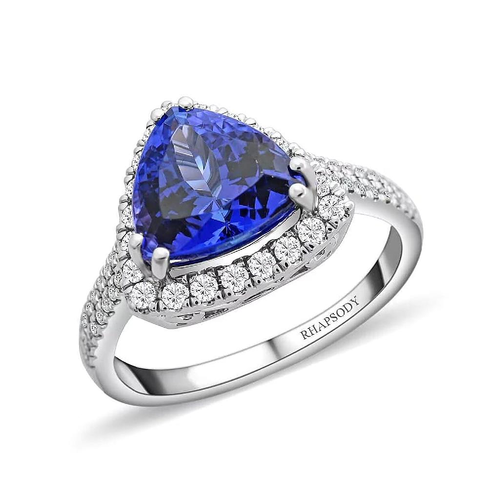 Certified & Appraised Rhapsody 950 Platinum AAAA Tanzanite and E-F VS Diamond Ring 6.65 Grams 3.25 ctw