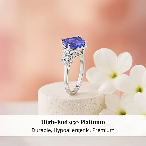 Certified & Appraised Rhapsody 950 Platinum AAAA Tanzanite And E-F VS Diamond Ring 5.06 Grams 2.10 Ctw